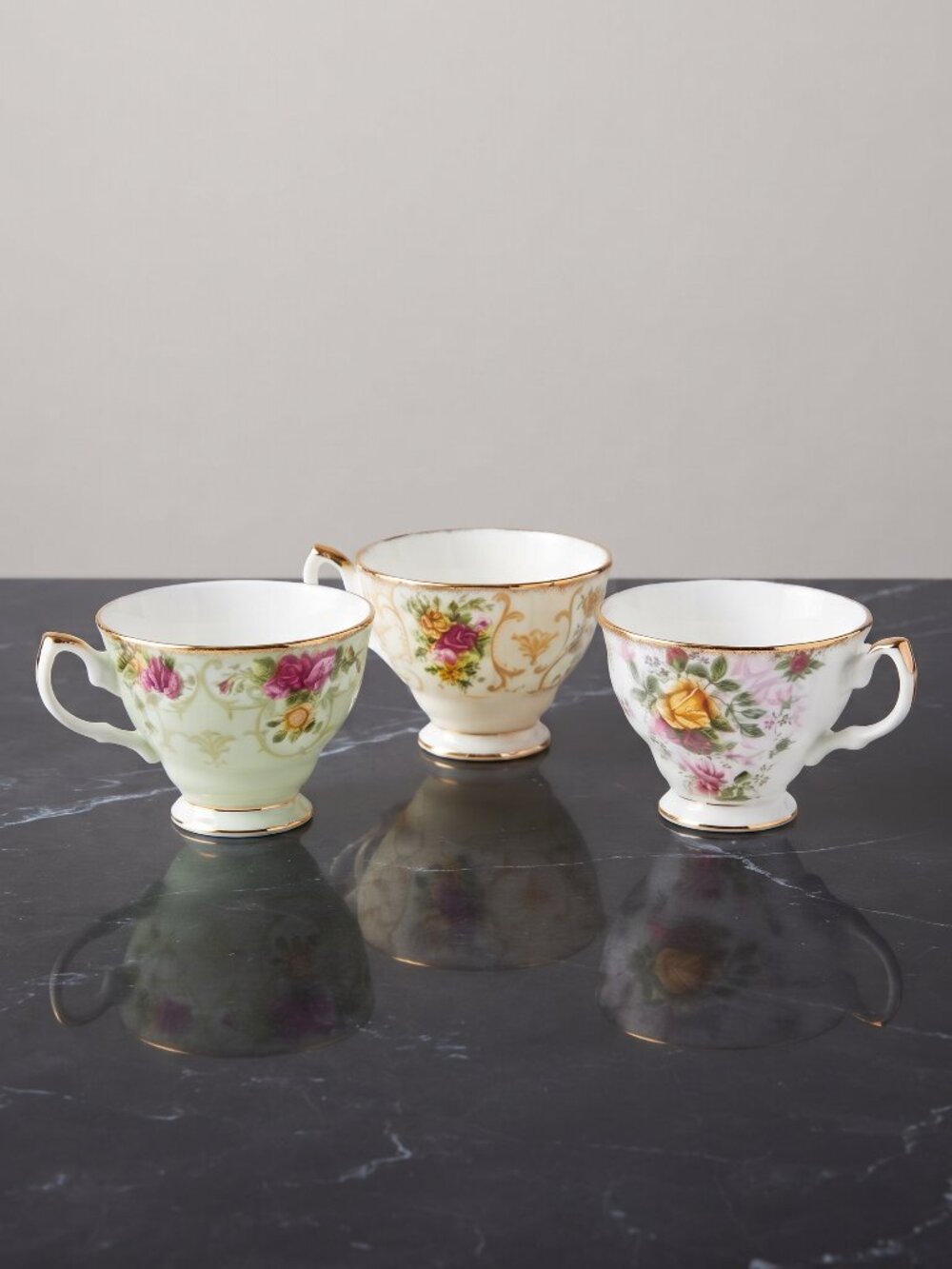 VTG Royal Albert Rose Cameo Green Bone China Teacups Set of 3 Cups Only 2.75"